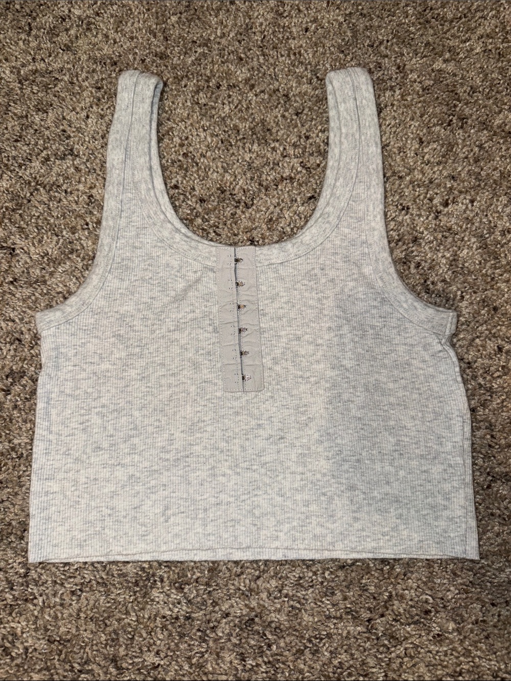 aerie Light Gray Ribbed Crop Tank with Front Hook Detail